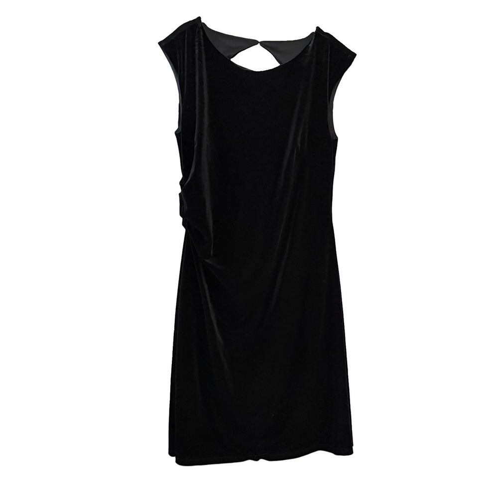 Y2K APT 9 Black Velvet Sheath Dress Size L Baroque Keyhole Back Ruched Solid L